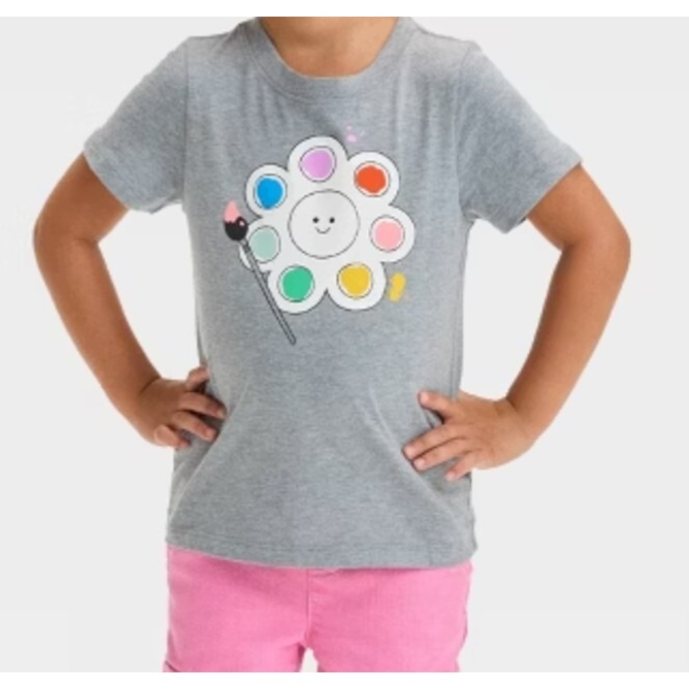 Girls Cat & Jack Grey palette short Sleeve T Shirt Size 2T NEW